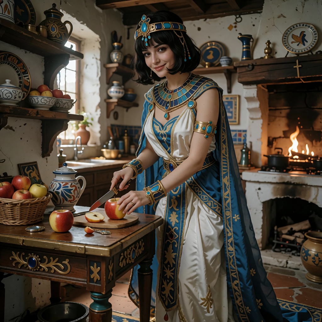 raw realistic cinematic photography,  exceptionally beautiful Cleopatra as the unmistakable main subject,  realistic Medit...