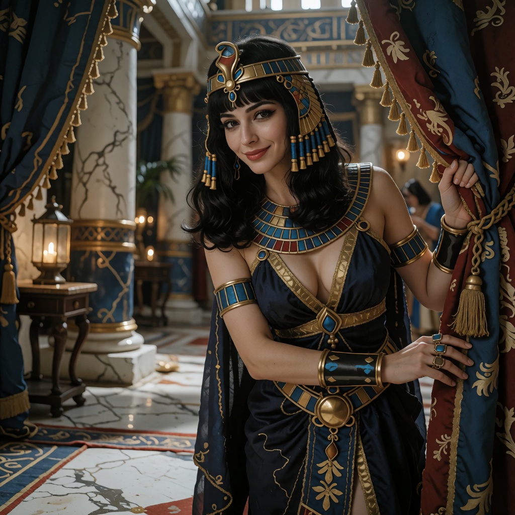 ```text raw realistic cinematic portrait of Cleopatra,  exceptionally beautiful Egyptian queen,  unmistakable main subject...