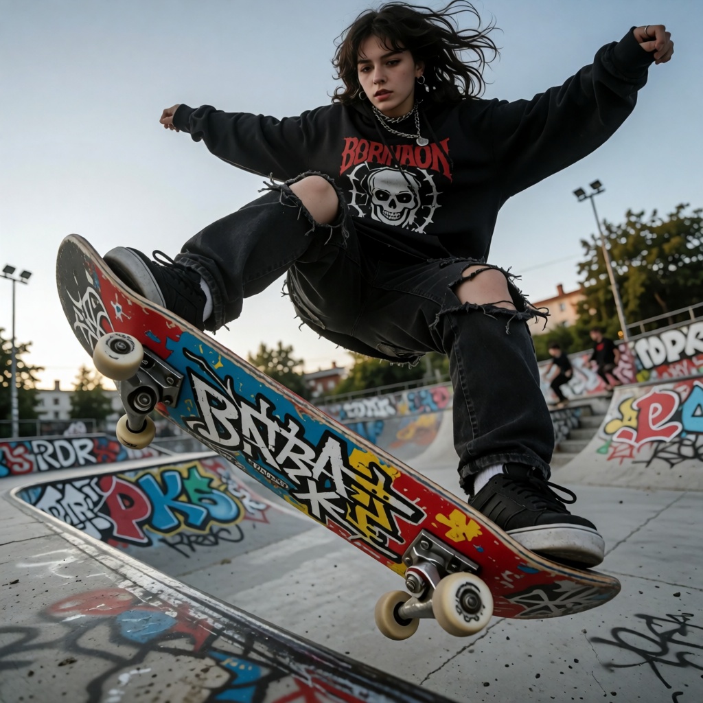 raw realistic cinematic skatepunk photography,  exceptionally beautiful emo skatepunk woman as the ABSOLUTE DOMINANT SUBJE...