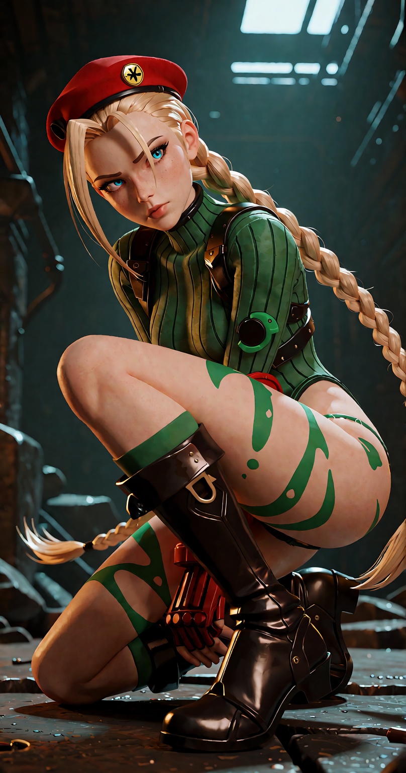 This is a digital CGI image of Cammy White,  full bodyshot,  dynamic pose on Tensor.Art