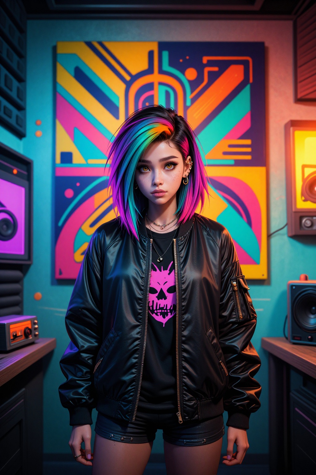 a cute punk teenager,  dyed hair,  piercings on Tensor.Art