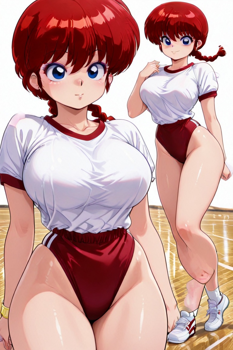 Action JUMP Bustling breasts,  tight buruma,  (Outline animation on Tensor.Art