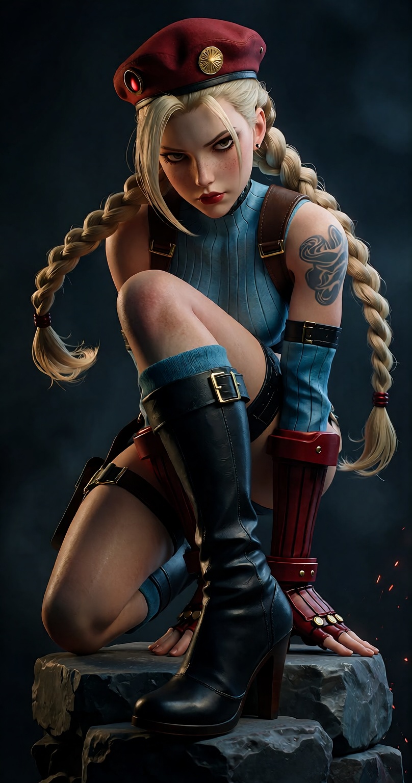 This is a digital CGI image of Cammy White,  full bodyshot,  dynamic pose on Tensor.Art