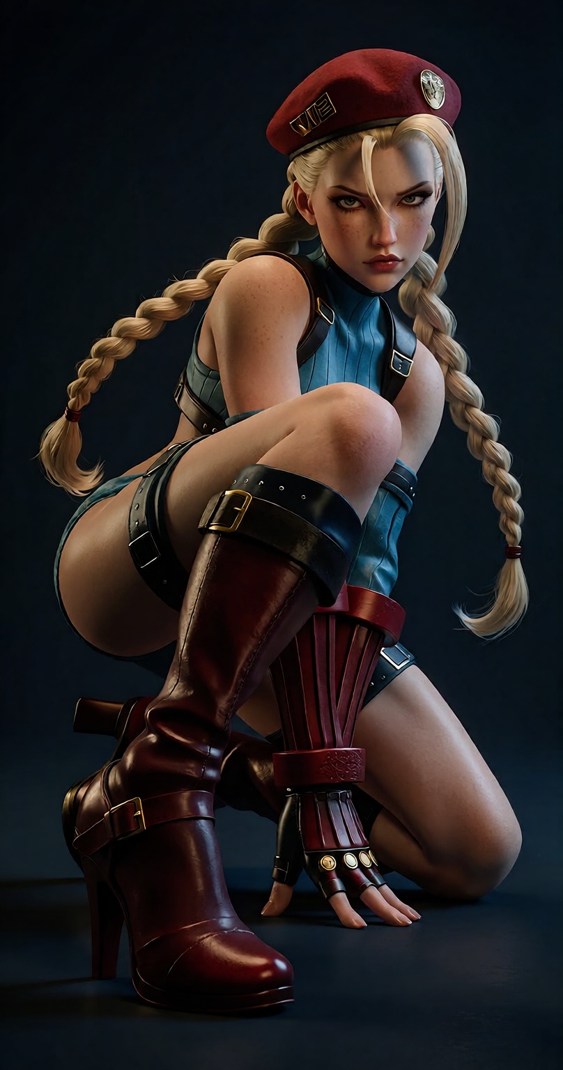 This is a digital CGI image of Cammy White,  full bodyshot,  dynamic pose on Tensor.Art