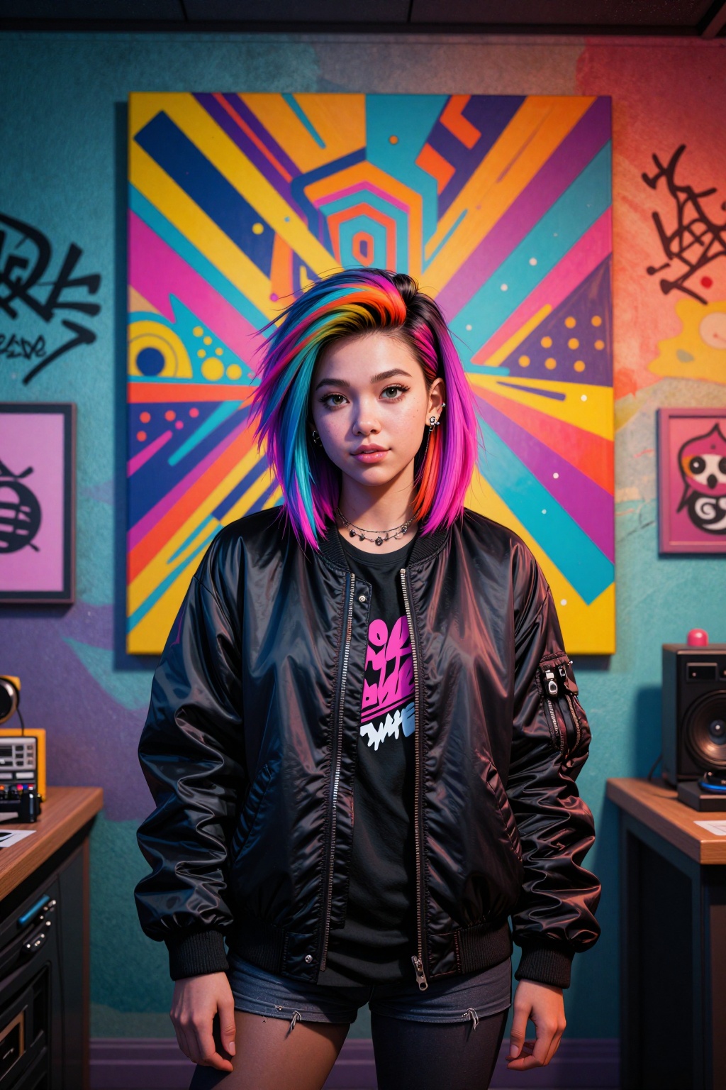 a cute punk teenager,  dyed hair,  piercings on Tensor.Art