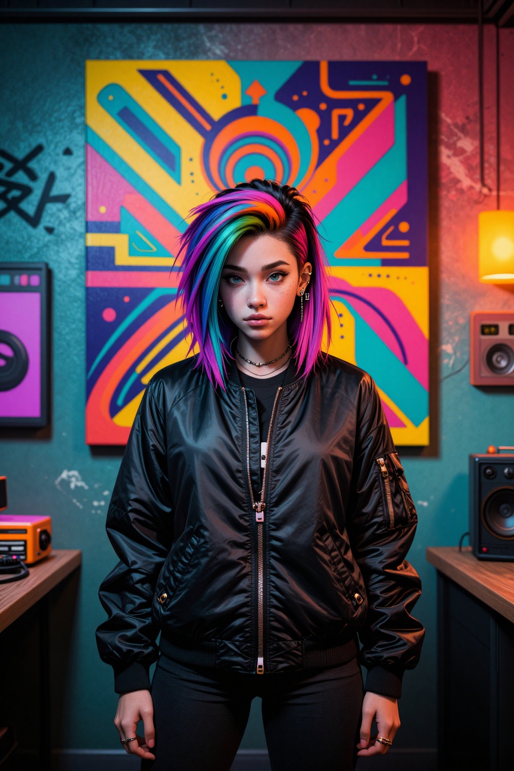 a cute punk teenager,  dyed hair,  piercings on Tensor.Art