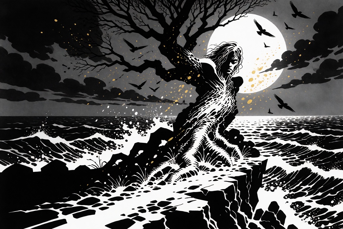 sccomix,  High-contrast black-and-white ink illustration ,  extreme chiaroscuro on Tensor.Art
