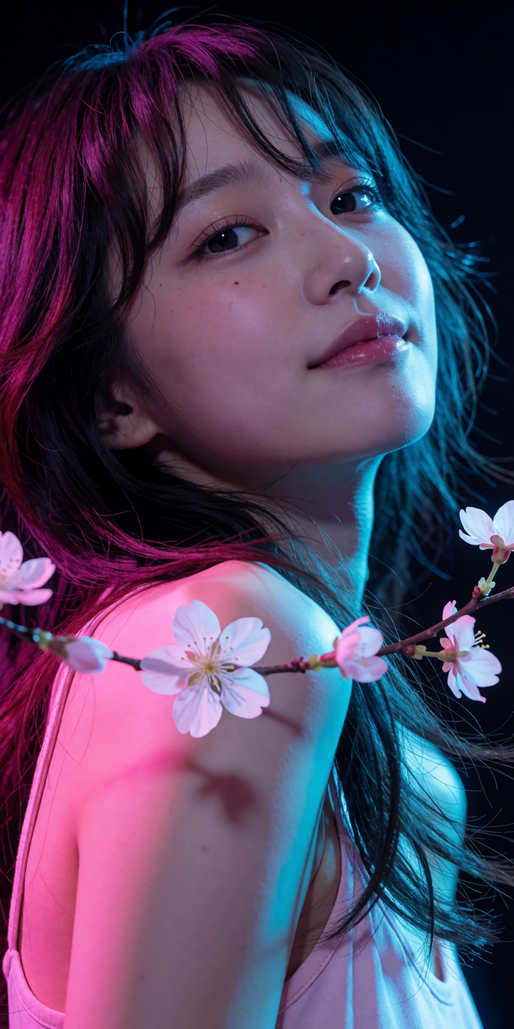 An ultra-realistic cinematic high-fashion photograph captured from an extreme low-angle tilt looking upward from waist lev...