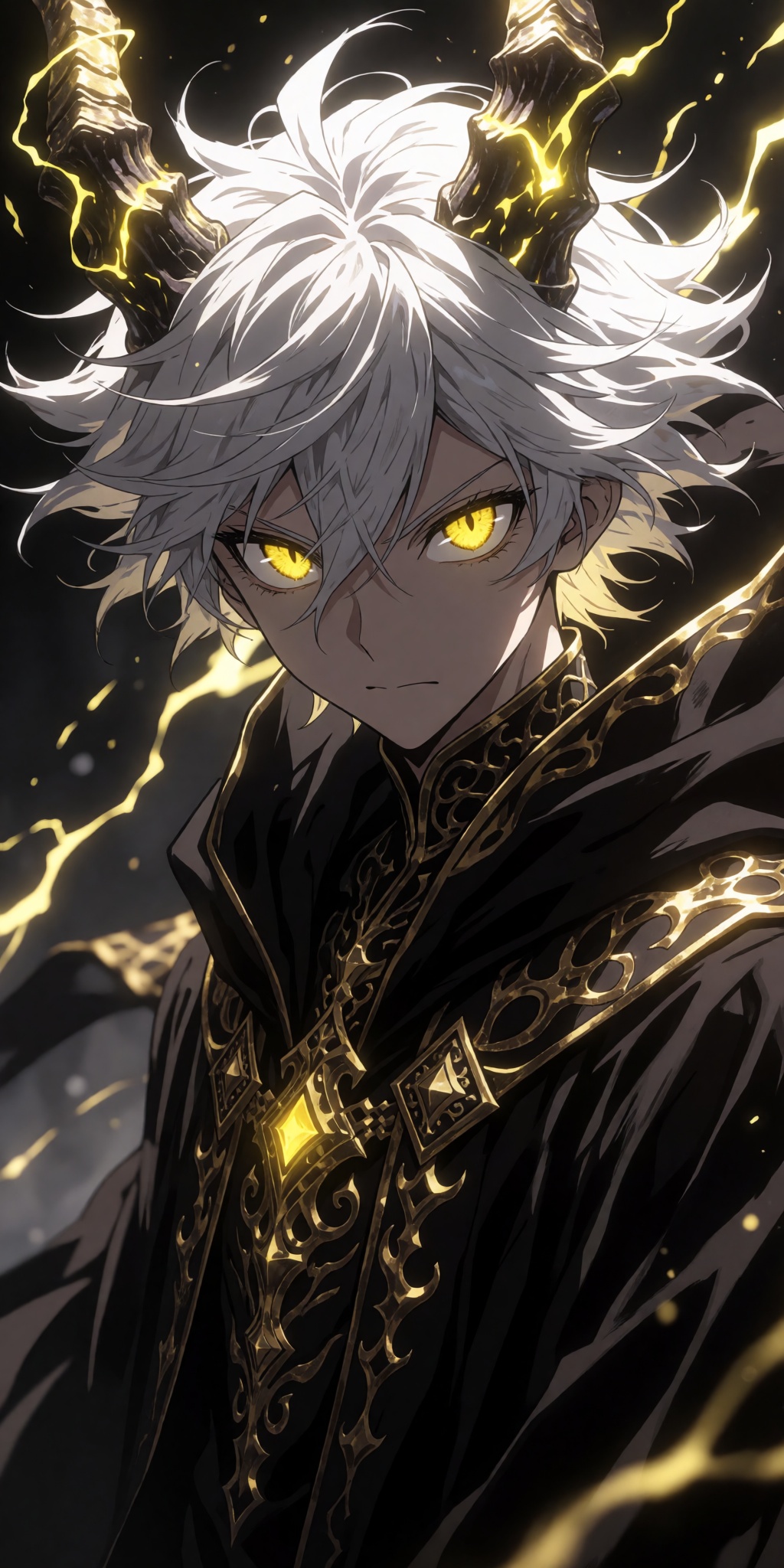 1boy,  malevolent archmage,  broken glowing horns on Tensor.Art