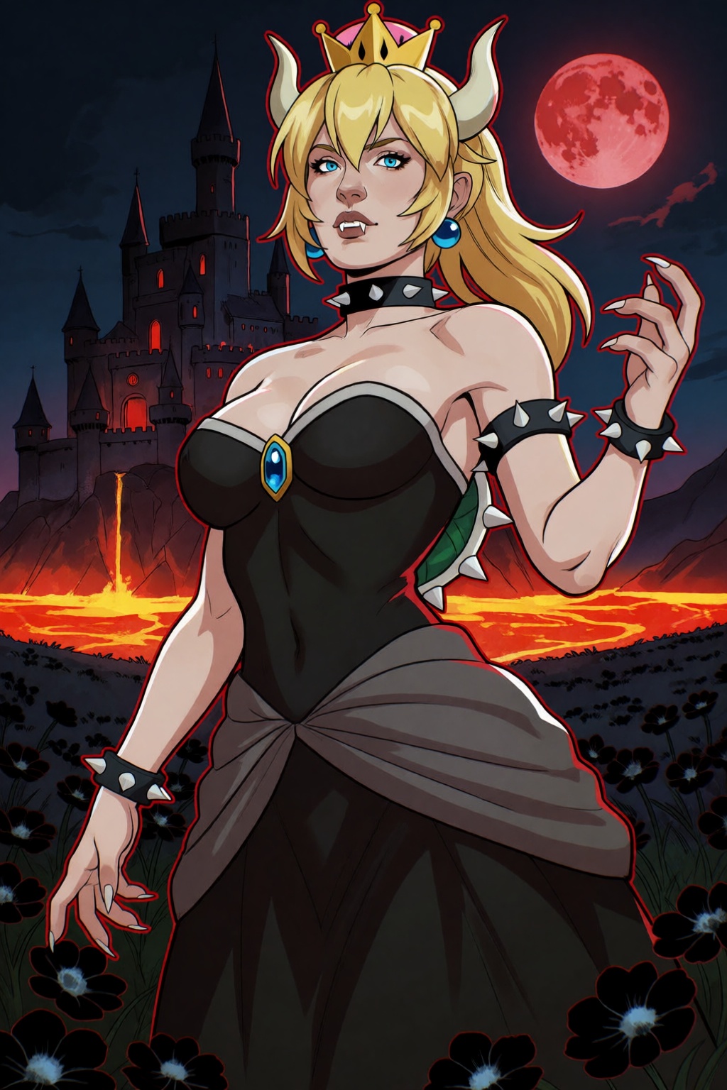 sfw. nymphennoten-style. upper body shot,  standing tall,  she bearing her fangs and her claws on Tensor.Art