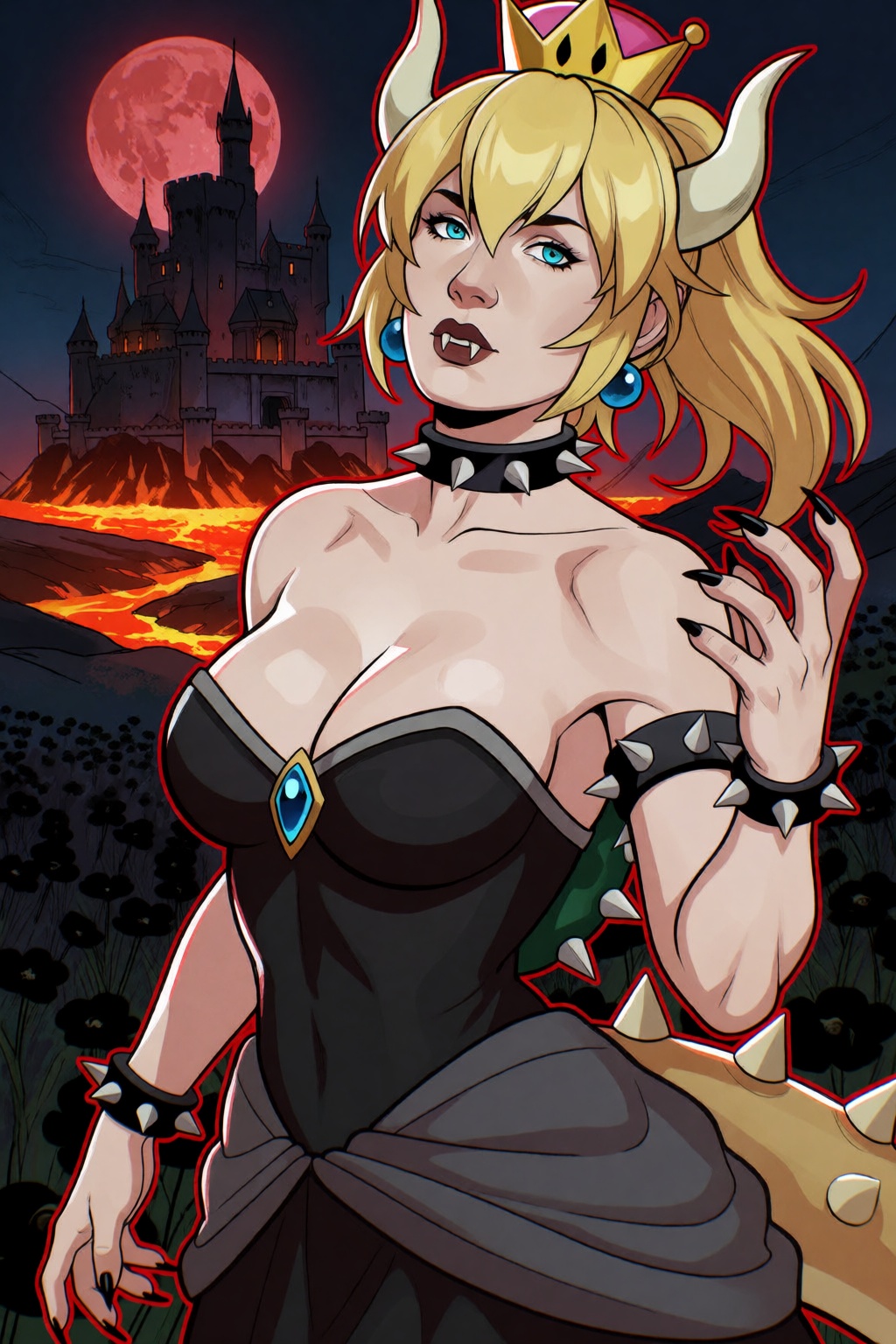 sfw. nymphennoten-style. upper body shot,  standing tall,  she bearing her fangs and her claws on Tensor.Art