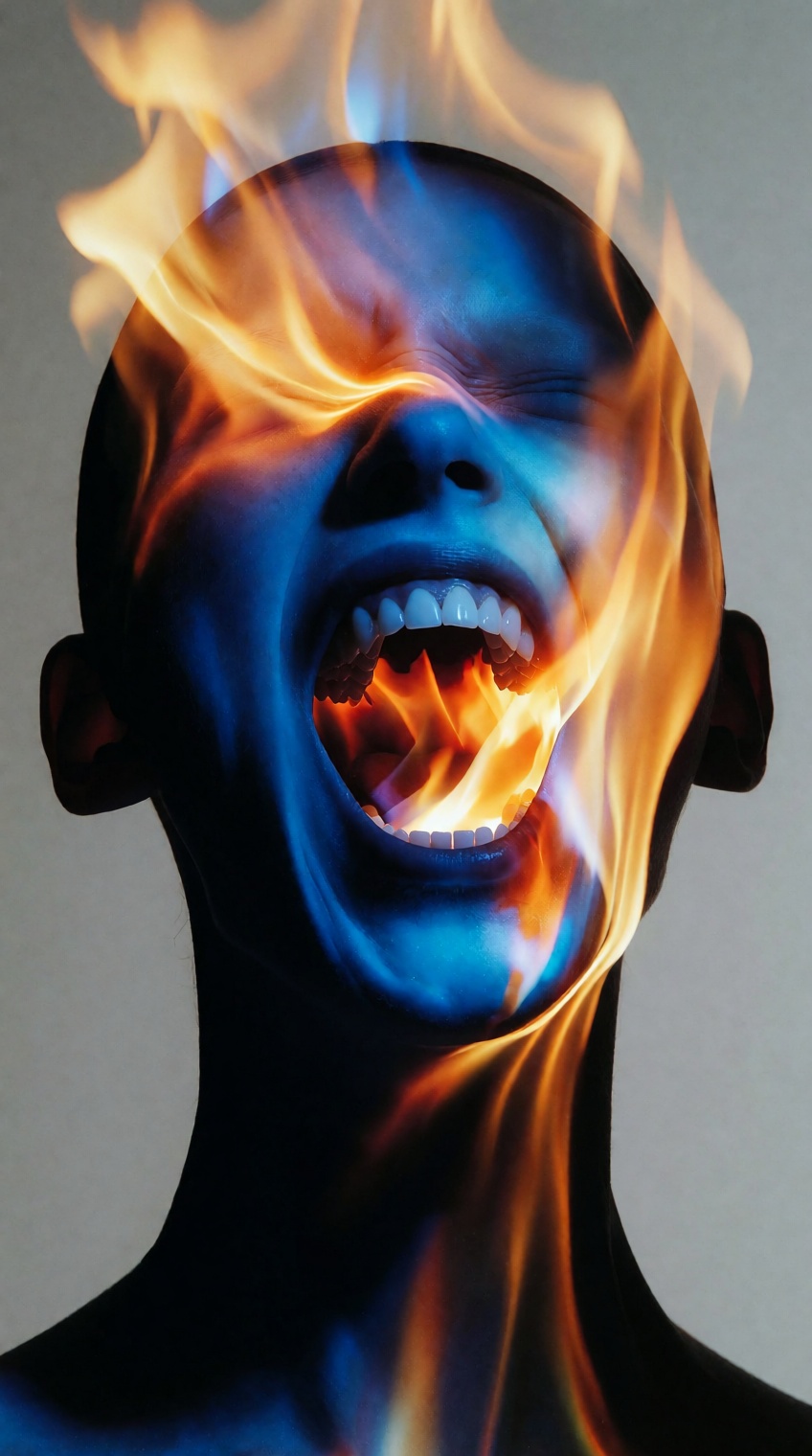 close-up human figure,  dramatically illuminated,  intense fire and blue light on Tensor.Art