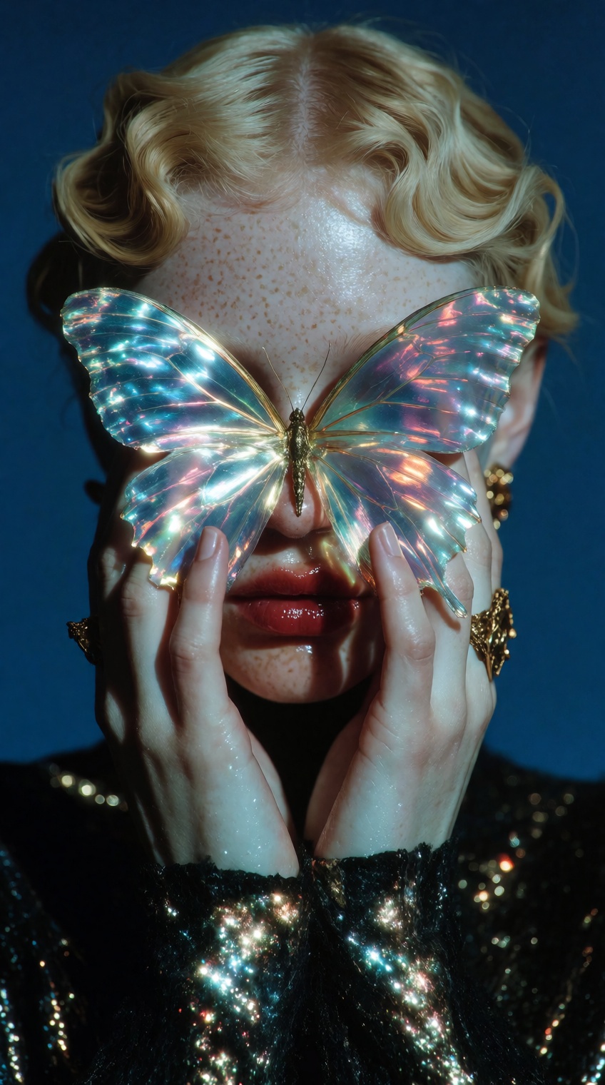 softly curled blonde hair,  deep blue background,  cool ethereal light on Tensor.Art