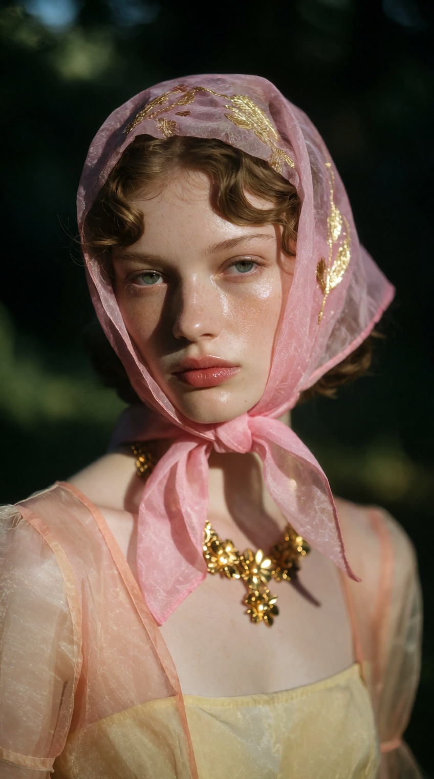 young woman,  dimly lit outdoors,  softly illuminated face on Tensor.Art