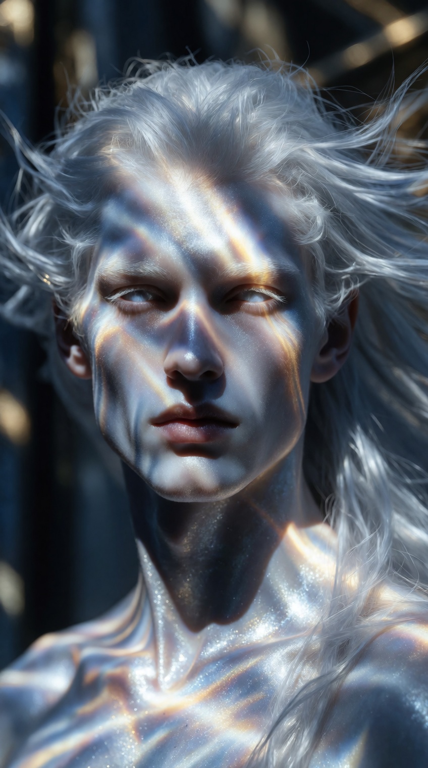 striking figure,  flowing silver hair,  luminous skin on Tensor.Art