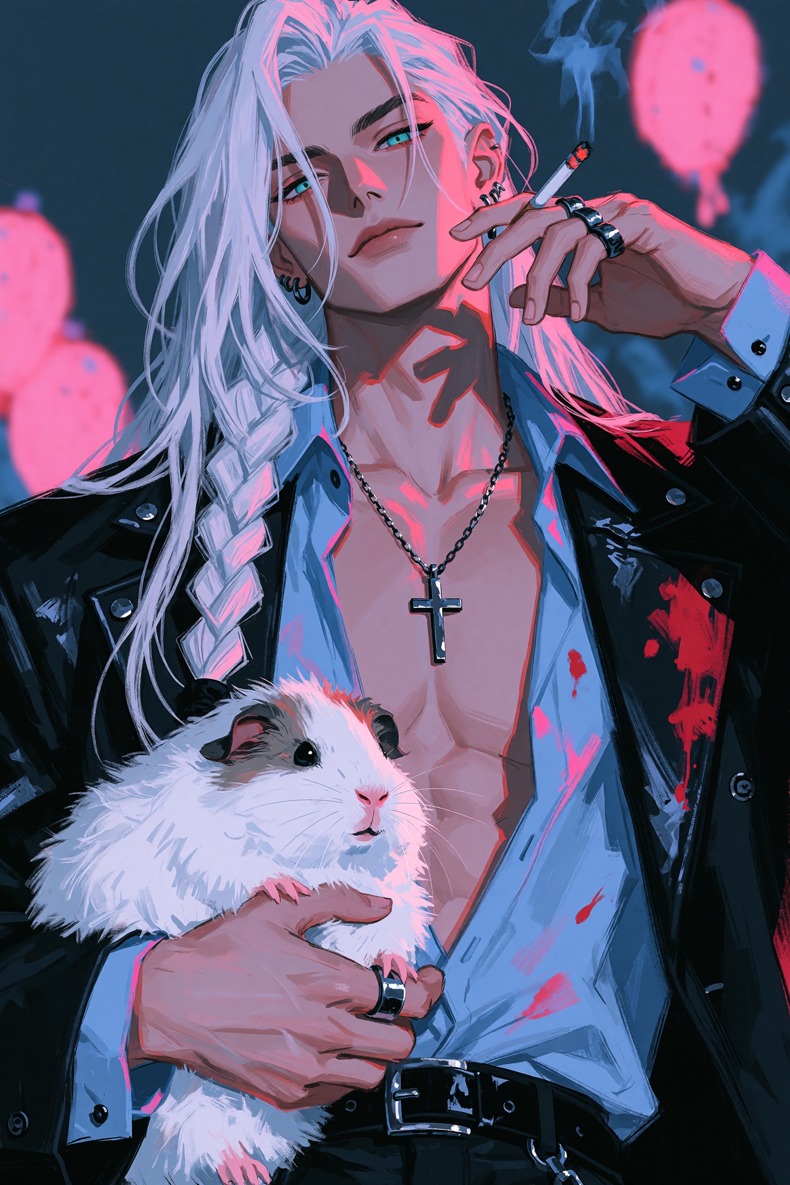 highres,  absurdres,  @M4LPH4SX An anime-style digital illustration depicts a pale-skinned man with long on Tensor.Art