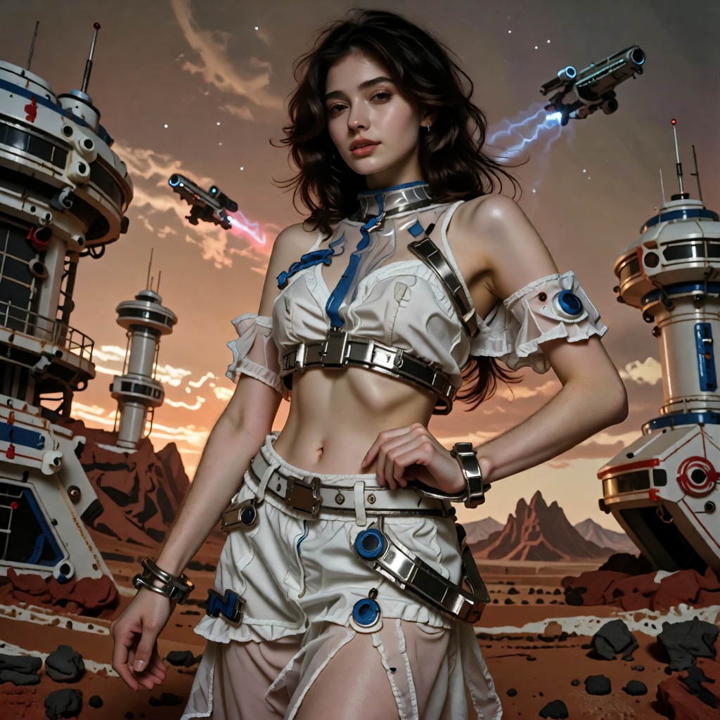 raw realistic cinematic photography,  beautiful futuristic female fashion model on Mars,  wearing an exquisite high-fashio...
