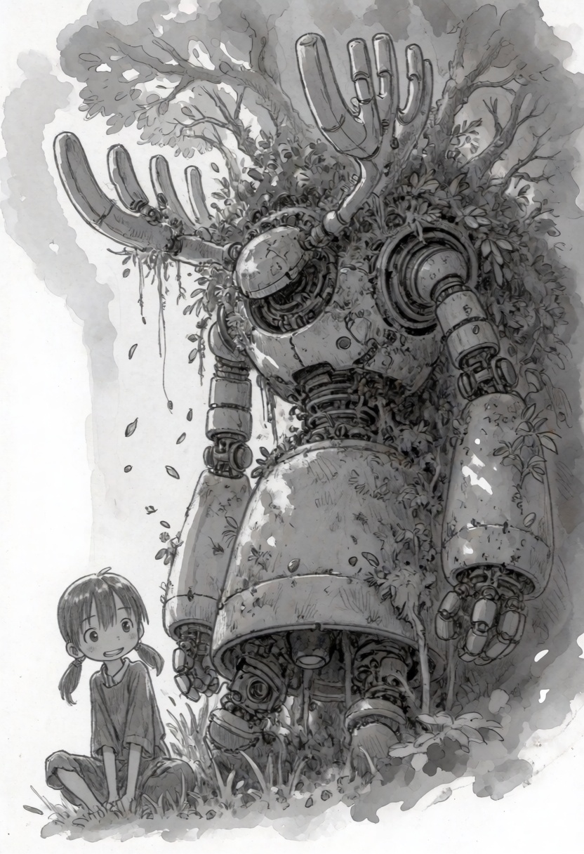 tsukushistyle,  A wide shot environmental concept sketch in a sketchbook style,  rendered with graphite pencils and soft w...
