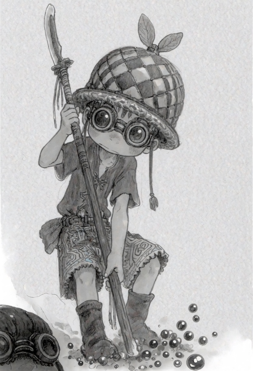 tsukushistyle,  AThis full-body vertical medium shot,  rendered as a monochromatic graphite pencil sketch on Tensor.Art
