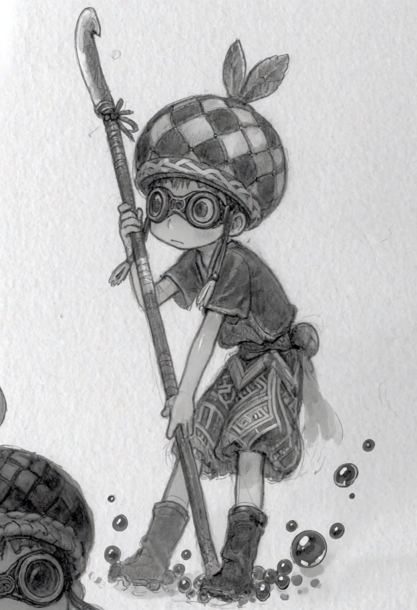 tsukushistyle,  AThis full-body vertical medium shot,  rendered as a monochromatic graphite pencil sketch on Tensor.Art