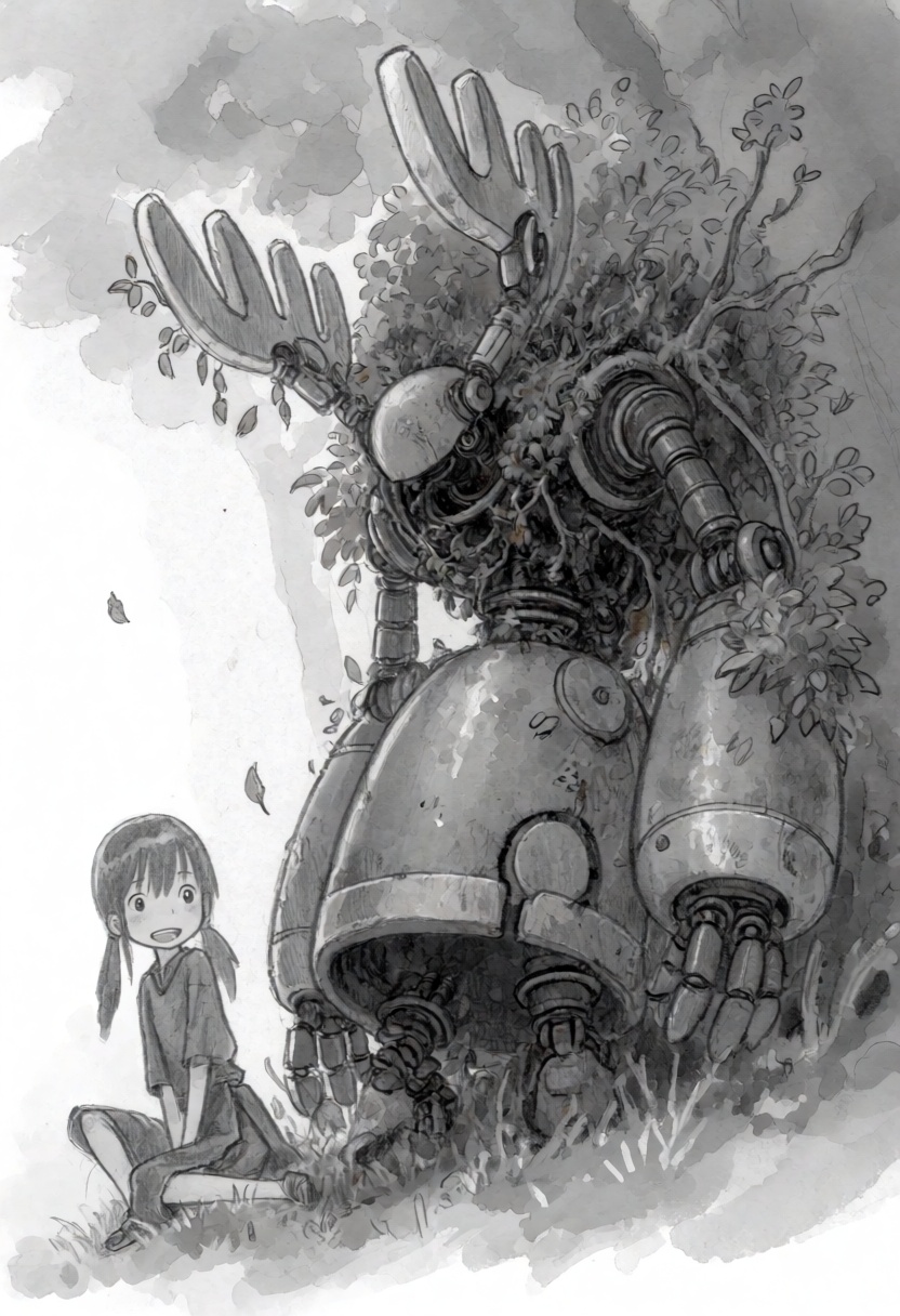 tsukushistyle,  A wide shot environmental concept sketch in a sketchbook style,  rendered with graphite pencils and soft w...