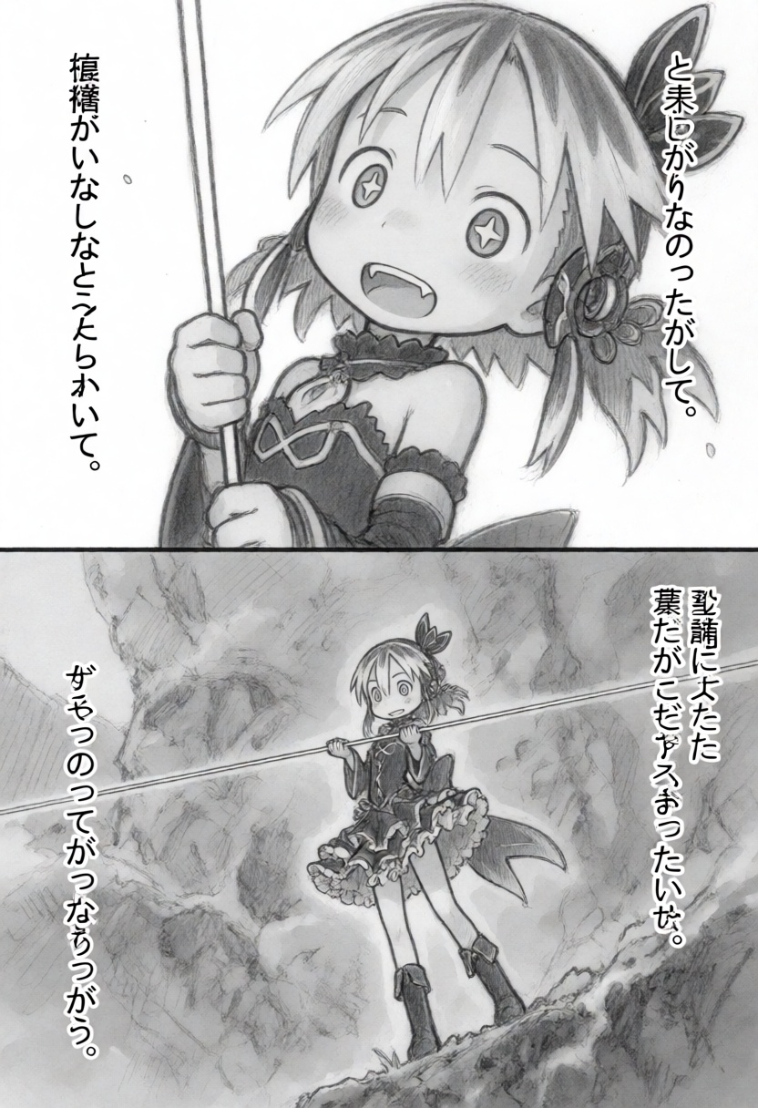 tsukushistyle,  A two-panel manga page features a character named Kororu in a pencil-sketch artistic style. The top panel...