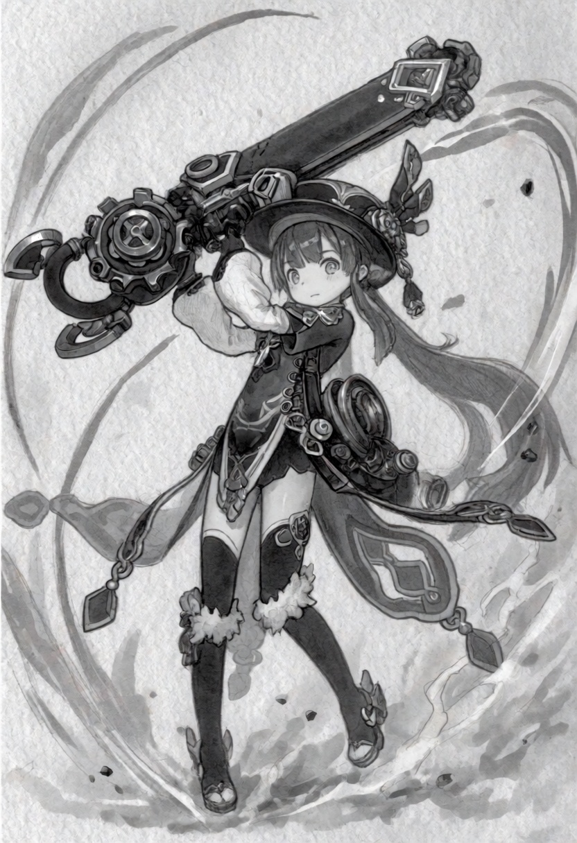 tsukushistyle,  Full shot,  low-angle eye-level view of a young female character positioned in the center of the frame. Th...