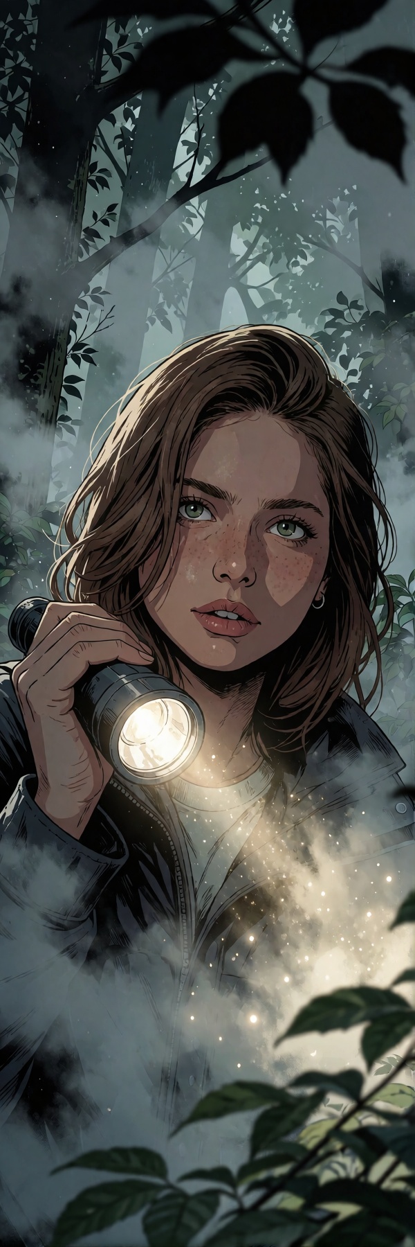 A dark,  gritty vintage-style illustration with realistic rendering and detailed linework. The scene is framed as a tight...