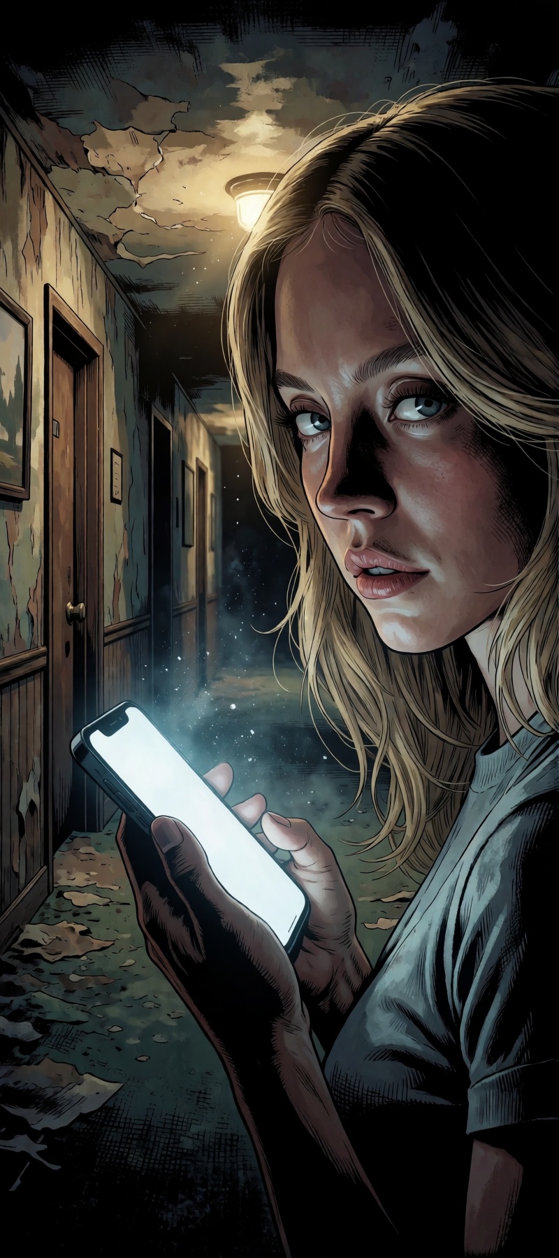 A dark,  gritty vintage-style illustration with realistic rendering and detailed linework. The scene is framed as a tight...