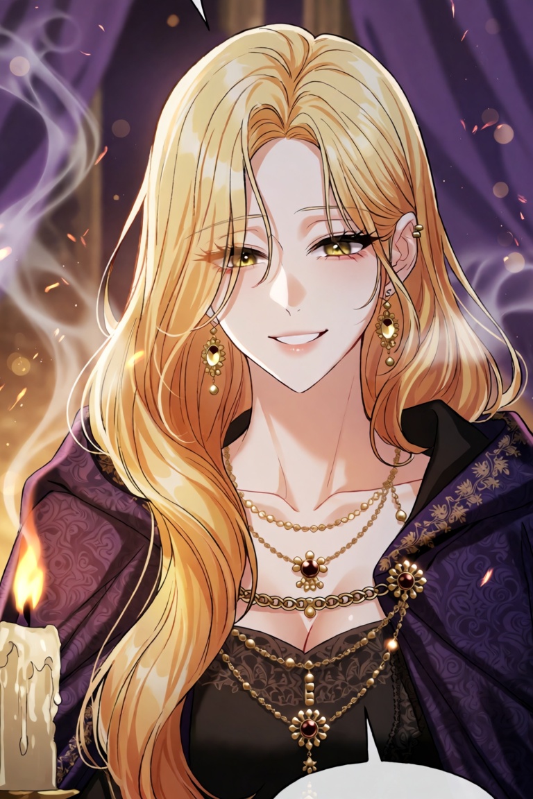 Shin Yuna is shown in a front-facing bust portrait,  smiling knowingly with an enigmatic,  alluring expression that hints...