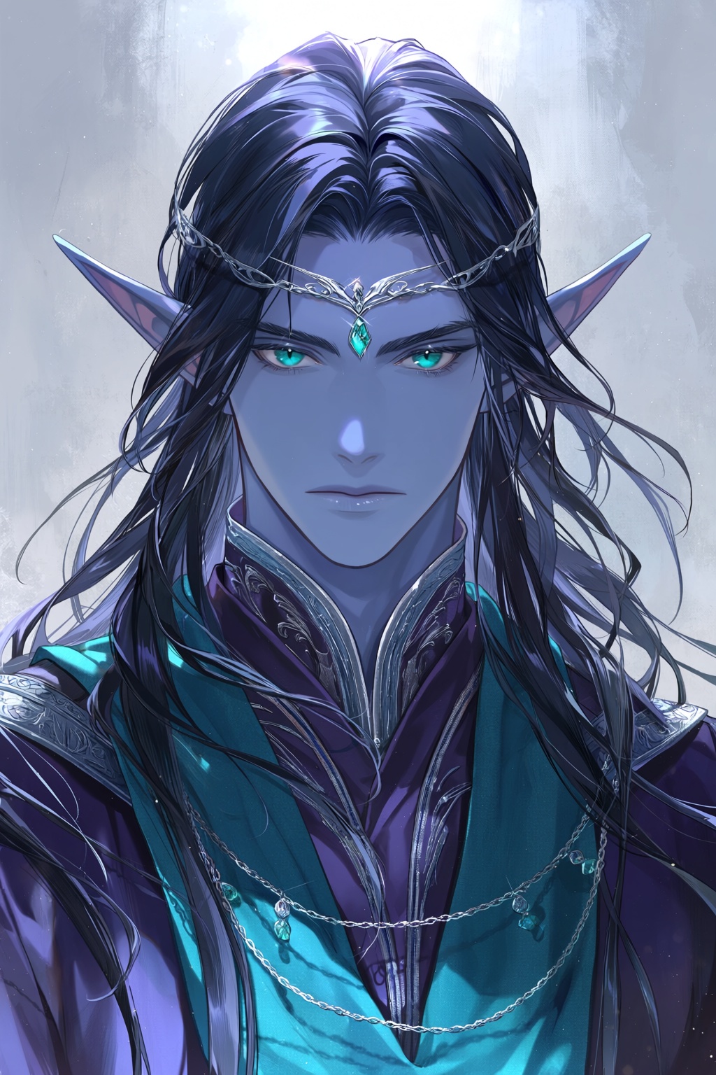 highres,  absurdres.@T0TS7YLE This portrait depicts a male elf with striking,  deep blue skin and long on Tensor.Art