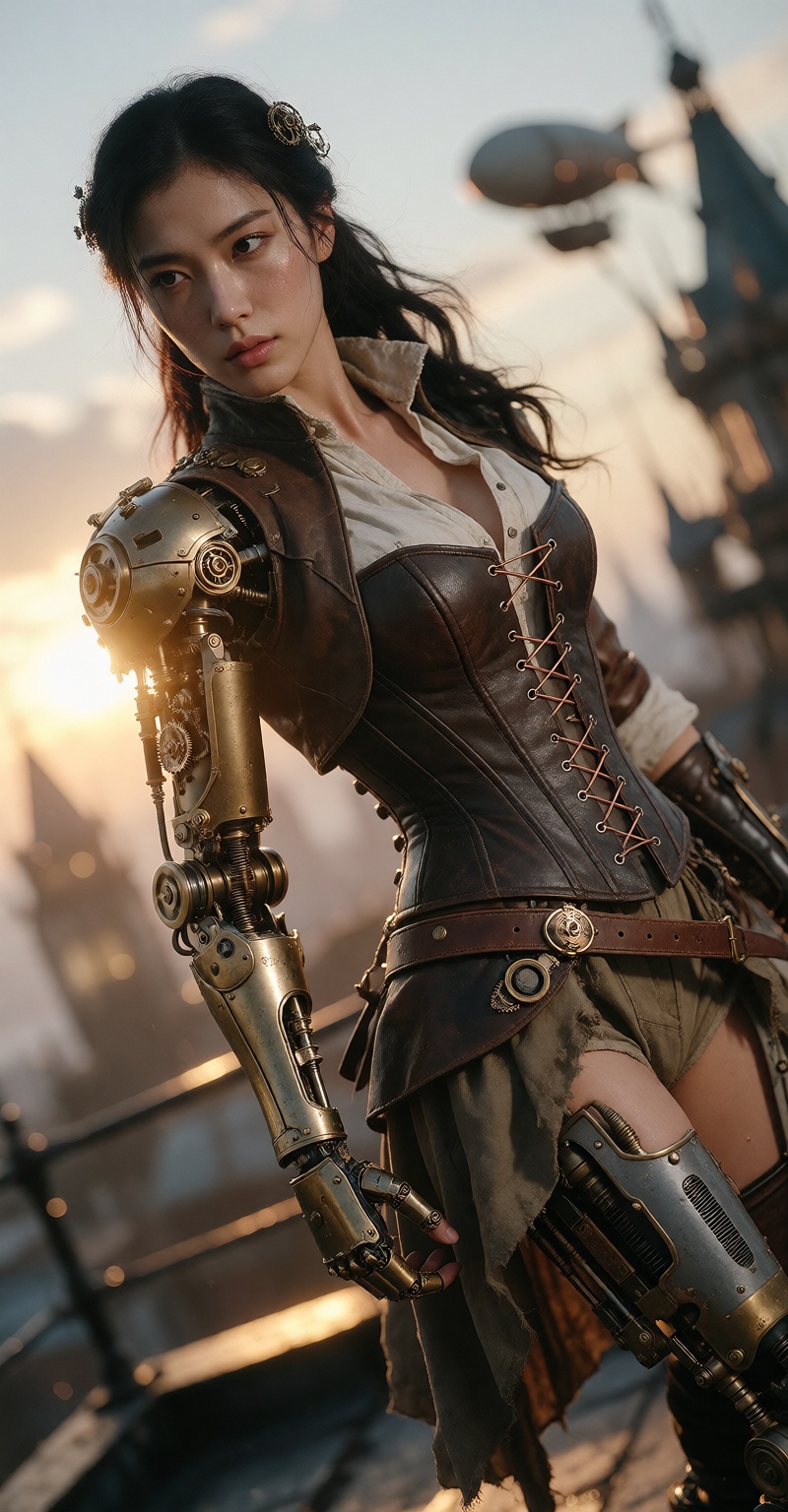soft ambient occlusion,  ) Photorealistic steampunk cinematic scene of a Korean woman,  29 on Tensor.Art
