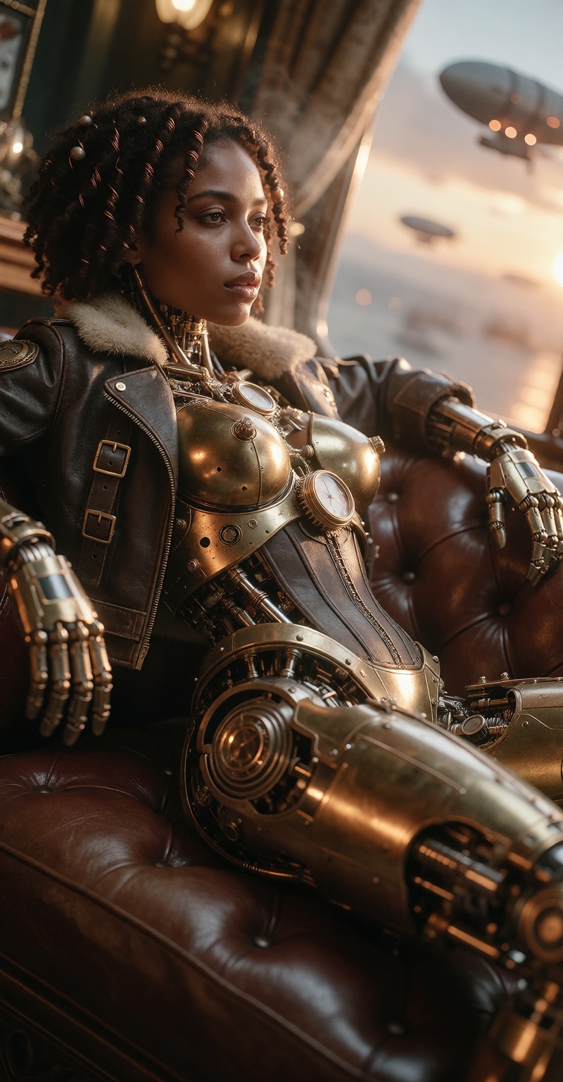 soft ambient occlusion,  ) Hyperrealistic steampunk cinematic shot of an African American woman,  28 on Tensor.Art