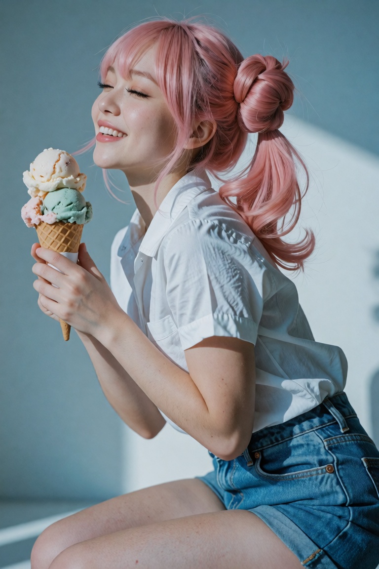 An ultra-realistic high-end lifestyle fashion photograph captured on Kodak Portra 800 analog film with rich organic film g...