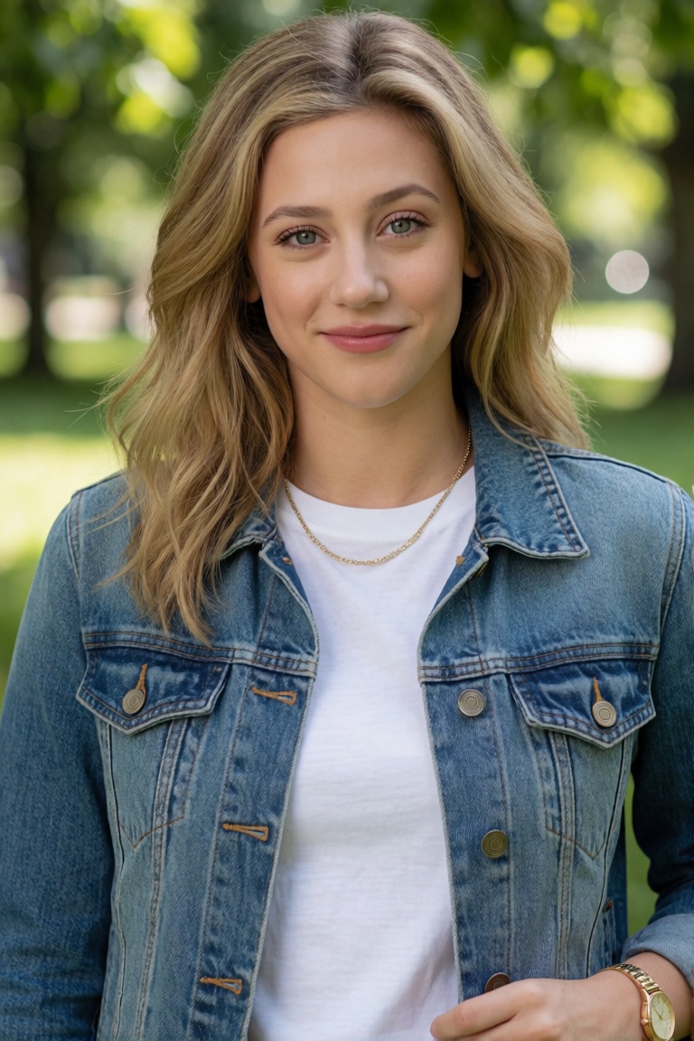 Professional editorial portrait photograph taken during an outdoor photoshoot in a park. Captured with a full-frame camera...