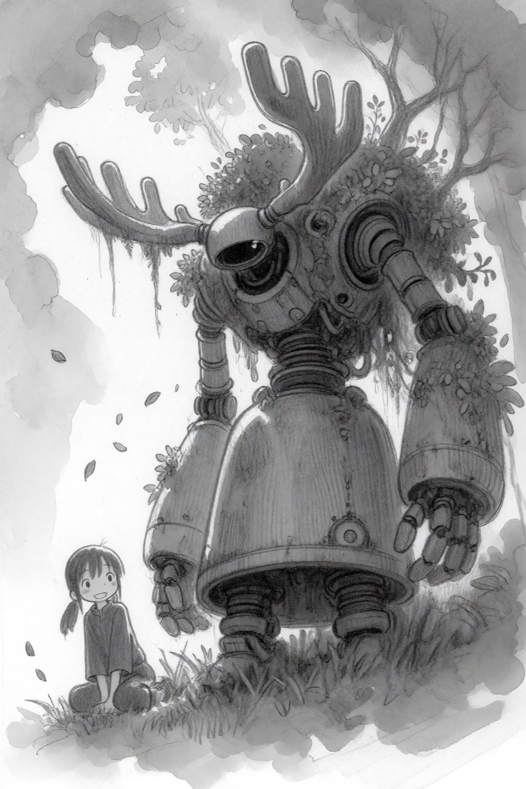 tsukushistyle,  A wide shot environmental concept sketch in a sketchbook style,  rendered with graphite pencils and soft w...