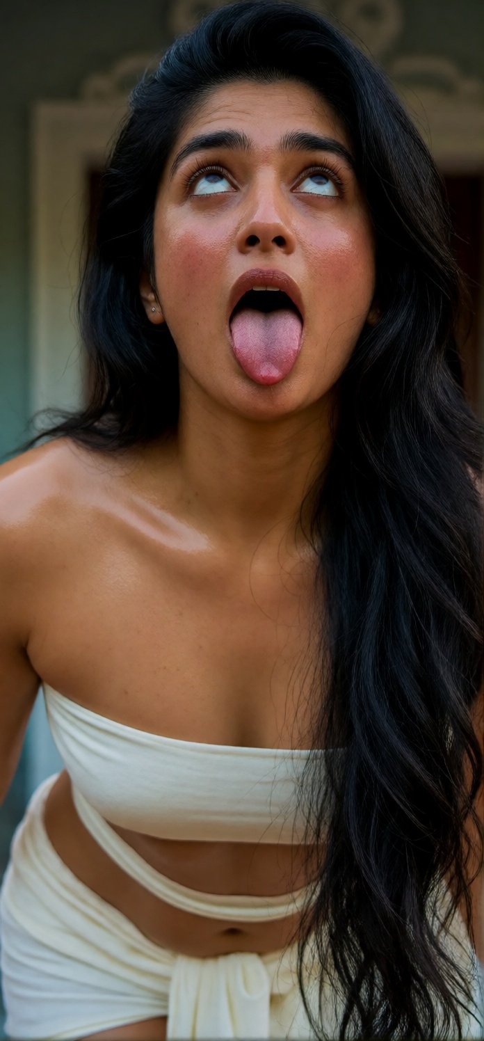 raw photo,  highly detailed,  photorealistic close-up portrait of a young Indian woman with medium warm brown skin showing...