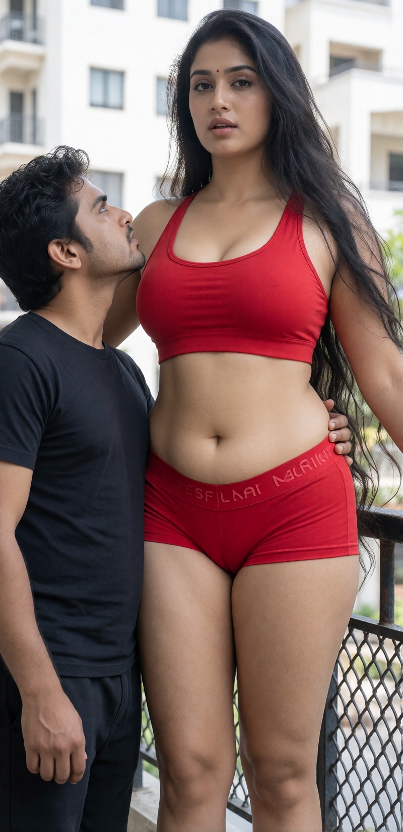 Size difference between very very tall 18 years old 18feet gaintes indian woman and 5 feet 40 years old indian man,  he lo...