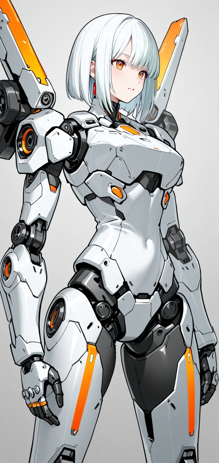 A futuristic humanoid-mech hybrid character with intricate mechanical details. The character has a sleek,  armored appeara...