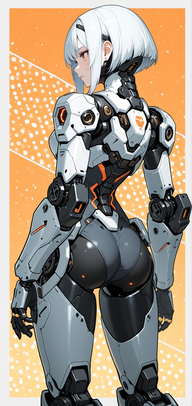 A futuristic humanoid-mech hybrid character with intricate mechanical details. The character has a sleek,  armored appeara...