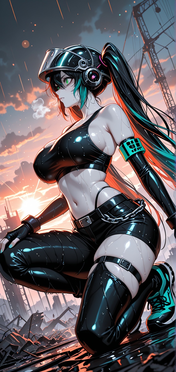 a mecha musume,  with fair white skin,  flowing black hair on Tensor.Art