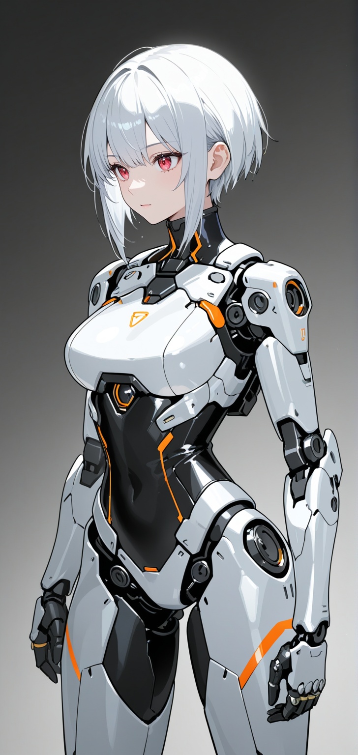 A futuristic humanoid-mech hybrid character with intricate mechanical details. The character has a sleek,  armored appeara...