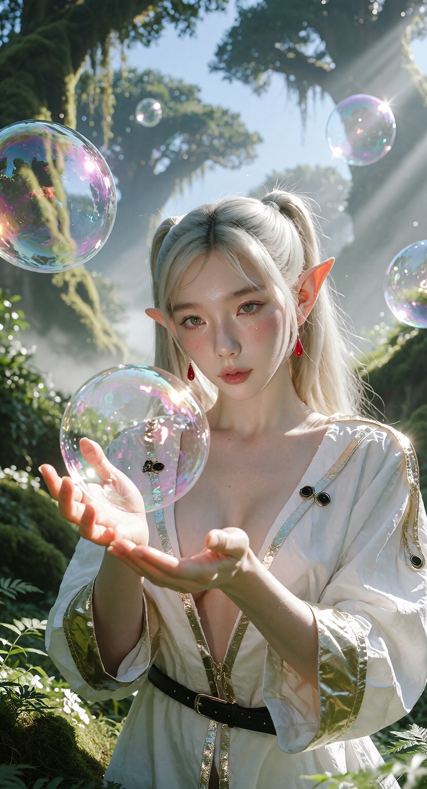 Photorealistic cinematic photograph,  ultra detailed 8k,  of a beautiful young woman resembling Frieren from Frieren: Beyo...