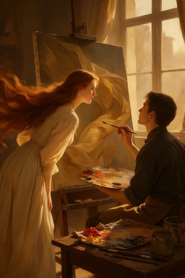 1girl,  1boy,  historical artist studio on Tensor.Art