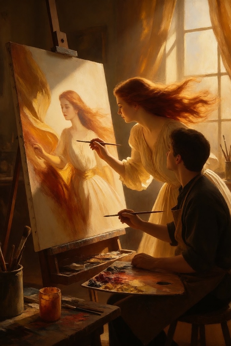 1girl,  1boy,  historical artist studio on Tensor.Art