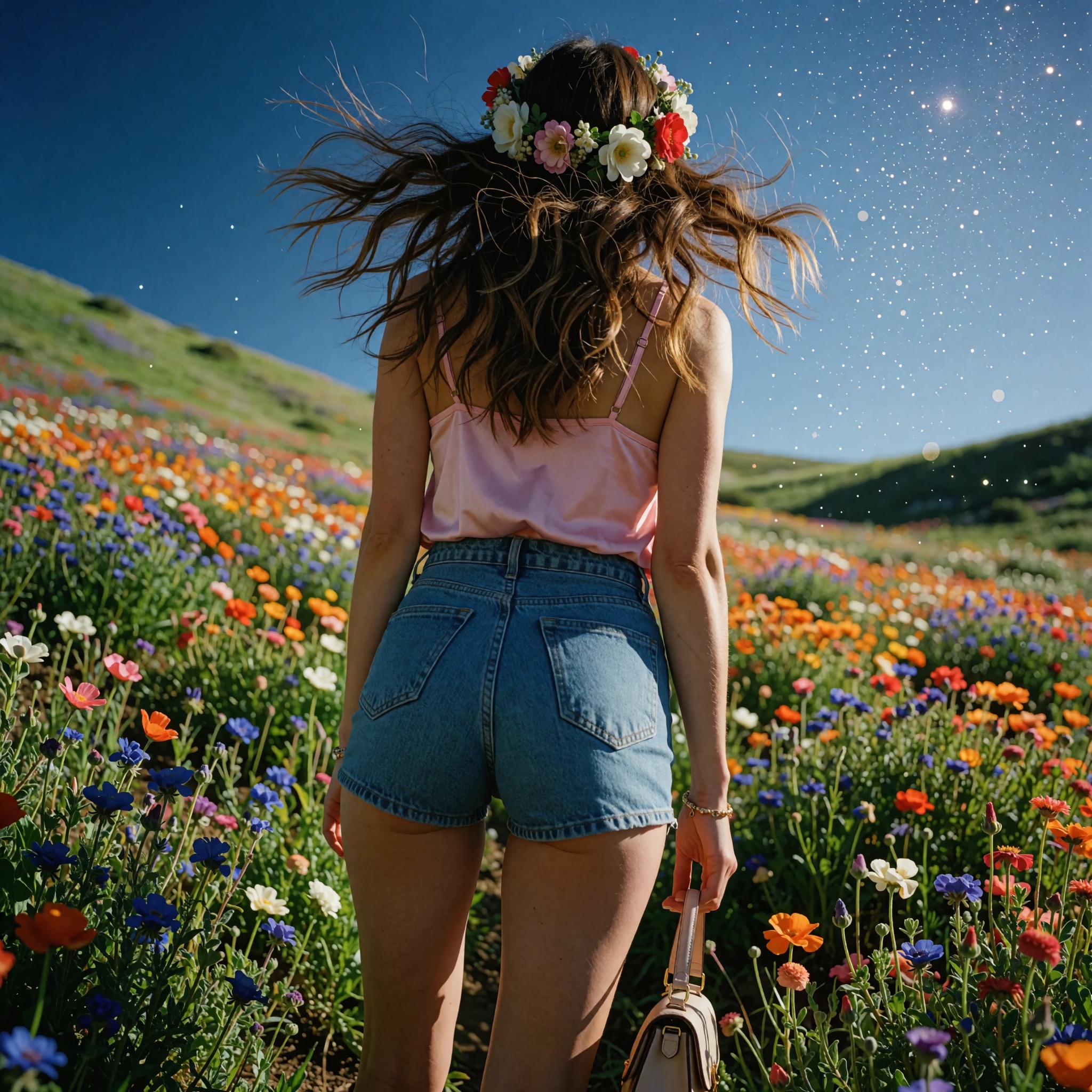 Realistic photograph captured on Kodak Ektar 100 film,  from an extreme low-angle perspective just above a slightly tilted...