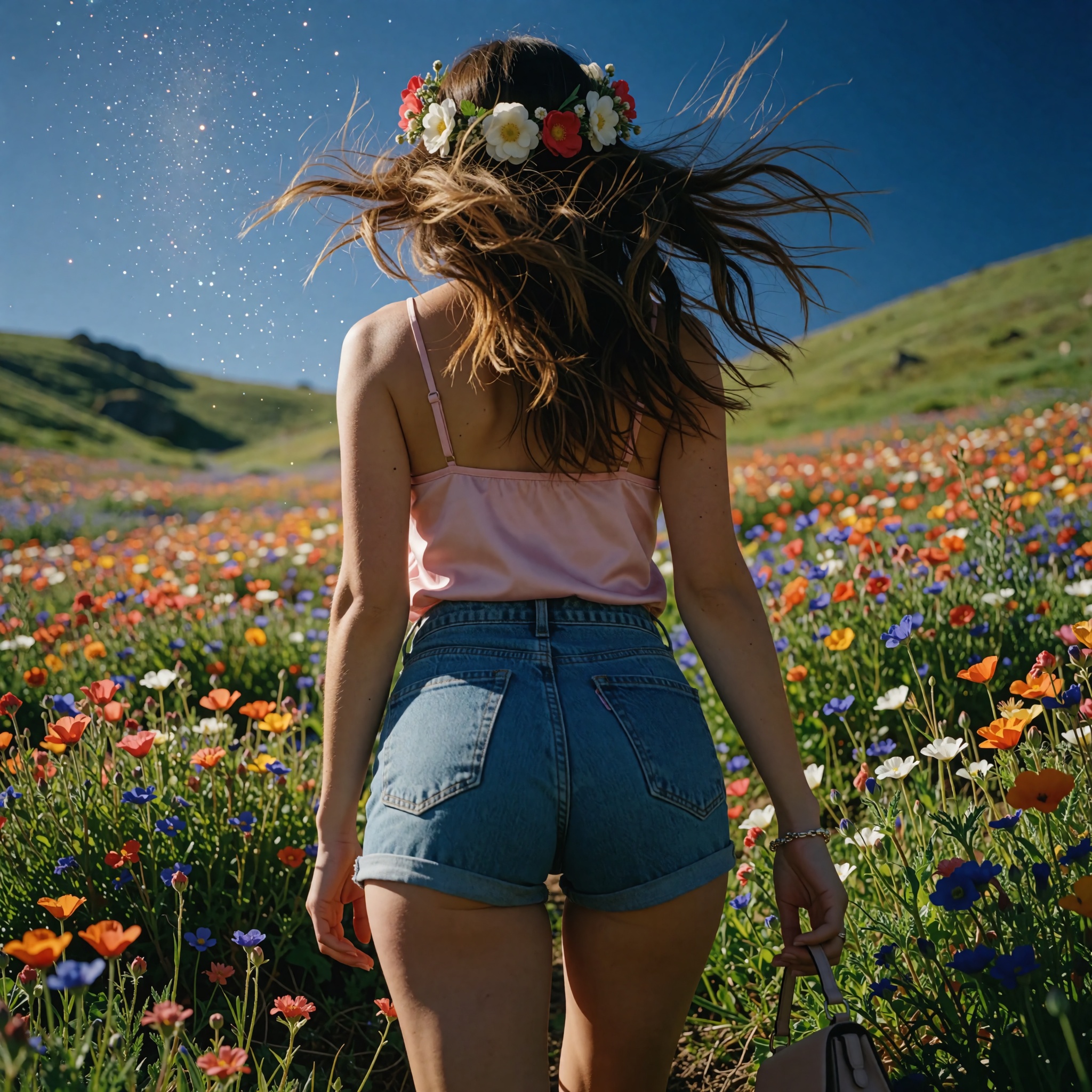 Realistic photograph captured on Kodak Ektar 100 film,  from an extreme low-angle perspective just above a slightly tilted...