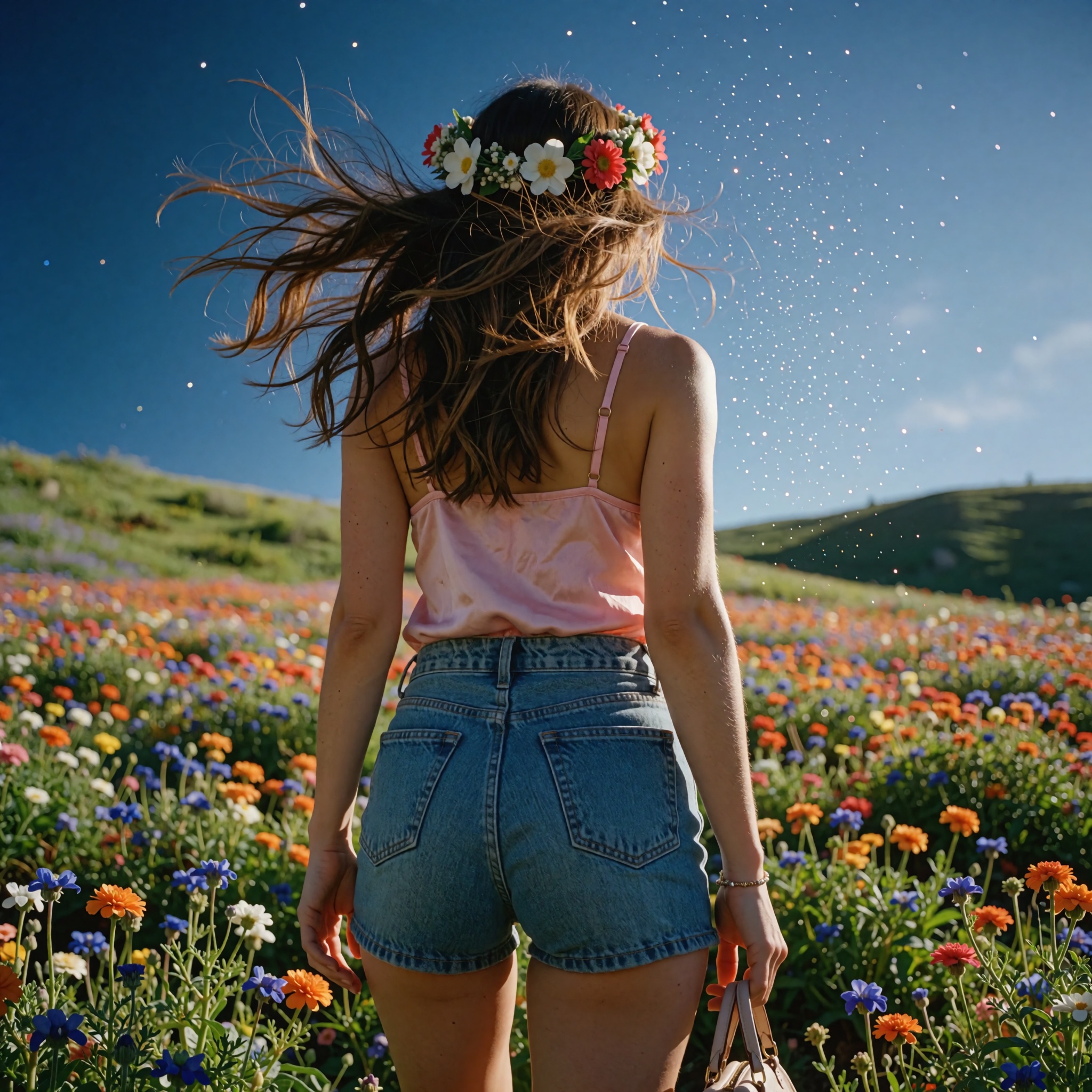 Realistic photograph captured on Kodak Ektar 100 film,  from an extreme low-angle perspective just above a slightly tilted...