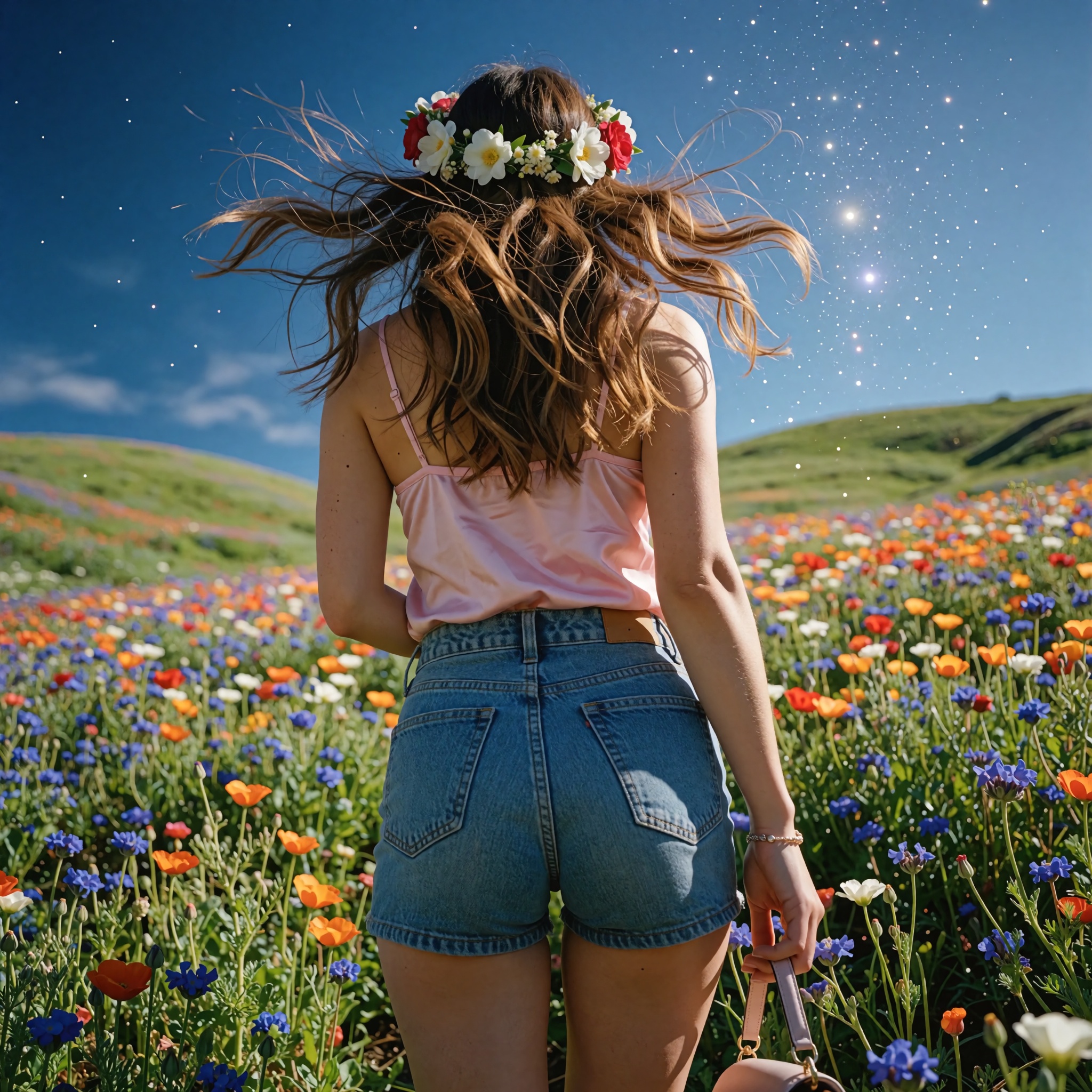 Realistic photograph captured on Kodak Ektar 100 film,  from an extreme low-angle perspective just above a slightly tilted...