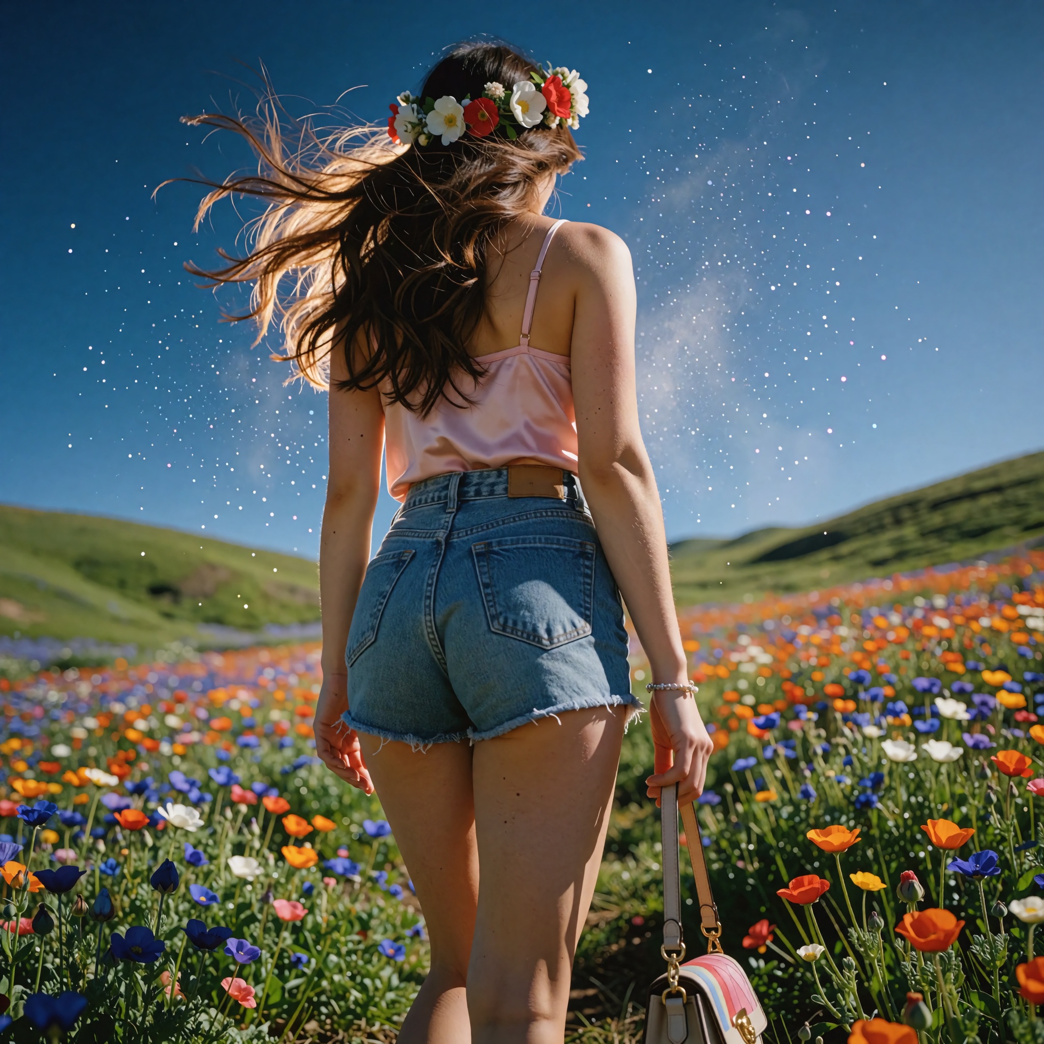 Realistic photograph captured on Kodak Ektar 100 film,  from an extreme low-angle perspective just above a slightly tilted...